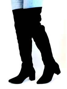 Lirom Women's Over Suede Boot The Knee Thin Toe Thick Heel Comfortable Fashion - màu đen - Xem 4