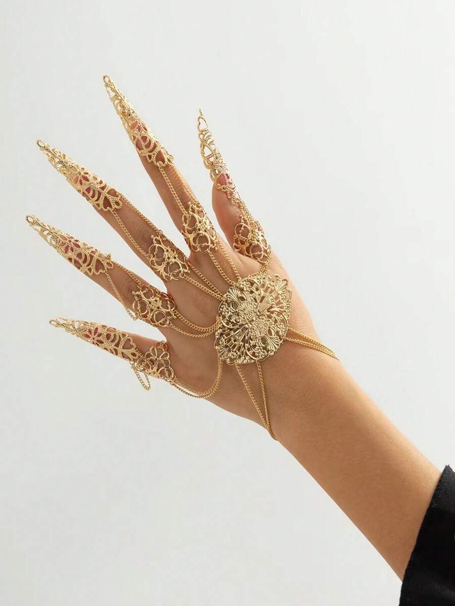 1pc Punk Gothic Style Exaggerated Finger Chain, Nail Back Chain With Conical Tassel, Fashion Accessories - Multicolor - View 1