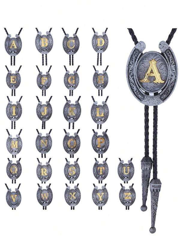 1pc Western Horseshoe Pattern A-Z Sliding Style Bow Tie For Men, Ideal Gift Choice Men Necktie