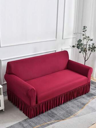 1 件带裙边设计的弹性沙发套，现代风格涤纶面料，可机洗，防尘防污，四季皆宜