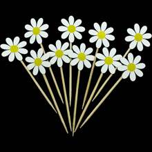 20pcs Daisy Cake Topper White Daisy Flower Cupcake Toppers Cake Dessert Wedding Birthday Party Decoration Supplies - White - View 1