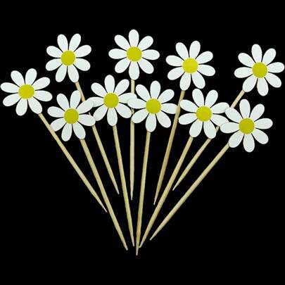 20 piezas de Adornos para tarta estilo Margarita Blanca, toppers de cupcakes con flores, decoración para tartas, postres, bodas, cumpleaños y fiestas