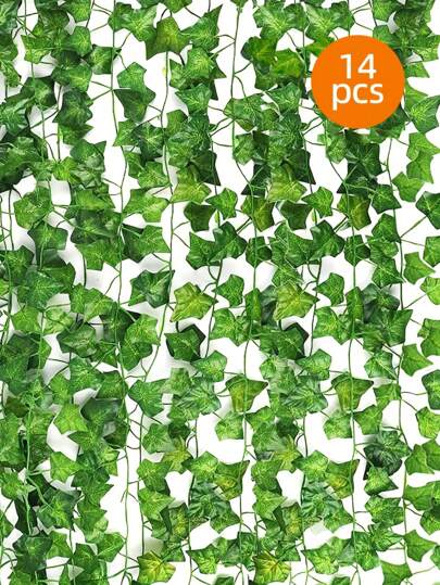 MEHELANY 14 件/包或 4 件/包 98 英尺假常春藤叶人造花环绿植悬挂植物藤蔓适用于卧室墙壁装饰婚礼派对房间美学物品，适用于卧室、壁挂、生日和婚礼、圣诞装饰、圣诞树/花环装饰、情人节、礼物