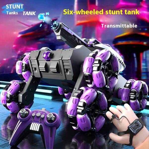 Six-Wheel Gesture Sensor Remote Control Tank Car, Children's Toy (Purple/Green) – Ideal For Birthday, Christmas, Halloween, And New Year Gifts-L