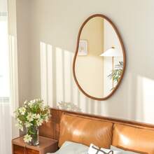 LUVODI Irregular Wall Mirror Decorative With Wooden Frame Edge For Livingroom Diningroom Bedroom Hallway - 紅木色 - 查看 8