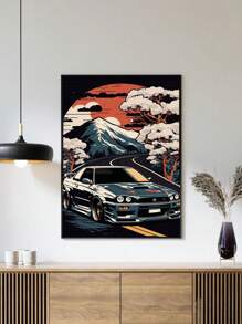 1pc Modern Art Mount Fuji Landscape Decoration Painting, Ideal For Car & Racing Posters
