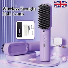 Rechargeable Mini Hair Straightener, Portable Cordless Hair Straightener Comb UK - Purple - View 1