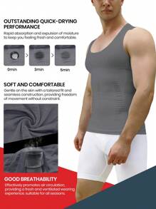 男友风男士压缩内衣透气瘦身腹部塑身运动背心 - 灰色 - 查看 5