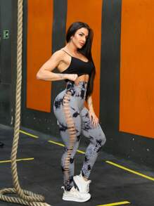 Sports Leggings Gym Yoga Tie Dye Aurora Lifts Butt Seamless High WaistYI-028 - 灰色 - 查看 1