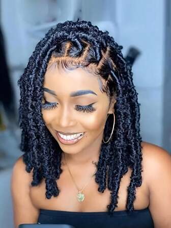 A ANYTIME Flätade peruker Spets Front Fyrkantig Knotless Box Los Braids Peruk Kort Bob Flätade peruker med babyhår För kvinnor Syntetisk broderi Spetsflätning Hårperuker