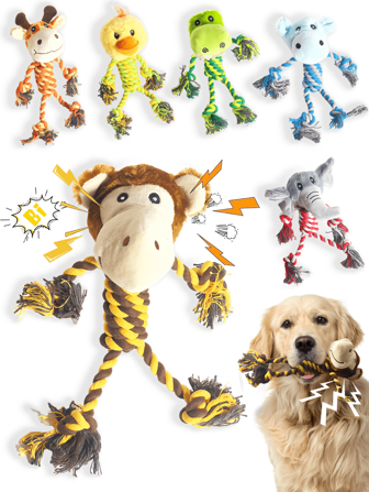 1pc  Rope Pet Plush Chew Toy Cartoon Animal Shaped Dog Self-Playing Boredom Relief Accessory, For Pets Only