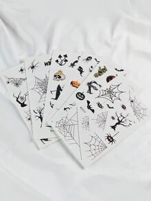 6 张万圣节纹身贴纸，适用于礼品袋填充物，可爱南瓜鬼蜘蛛网临时纹身贴纸，万圣节派对礼品用品装饰礼物防水持久临时纹身 - 彩色 - 查看 5