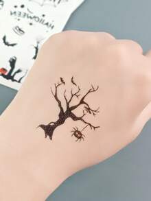 6 张万圣节纹身贴纸，适用于礼品袋填充物，可爱南瓜鬼蜘蛛网临时纹身贴纸，万圣节派对礼品用品装饰礼物防水持久临时纹身 - 彩色 - 查看 7