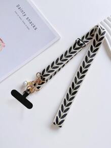 Leaf Mobile Phone Strap Hanging Adjustable Nylon Neck Lanyard With Faux Pearl Pendant And Wide Fabric Shoulder Strap Cover - Multicolor - View 6