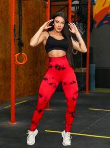 Sports Leggings Gym Yoga Tie Dye Aurora Lifts Butt Seamless High WaistYI-028 - 紅色 - 查看 6