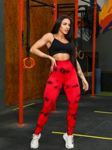 Sports Leggings Gym Yoga Tie Dye Aurora Lifts Butt Seamless High WaistYI-028 - 紅色 - 查看 5