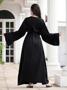 Fashiona Women's Plain Round Neck Abaya Loose Long Robe Modest Long Sleeve Dress