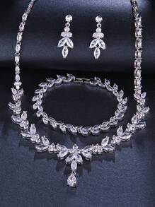 3 件套豪華銅和方晶鋯石鑲嵌女式銀項鍊和耳環套裝,非常適合派對和婚禮