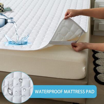 1pc Quilted Waterproof Mattress Pad, Modern Solid Color Style Mattress Protector, Soft And Comfortable Mattress Cover, Suitable For Schools, Bedrooms, Apartments, Hotels (Without Pillowcase And Pillow Core)