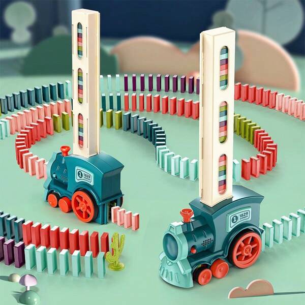 1pc Children Dominoes Truck Electric Play Wobbling Train Card Blocks Kid Toy Car Automatic Swing With Light & Sound, Halloween Christmas Gift