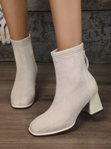 Botas media pantorrilla para mujeres, botas largas de moda europeas y americanas, botas de moda para damas, botas de tobillo y botas cortas para damas, negro, beige, marrón, botas media pantorrilla para damas con cremallera trasera negra, versátiles para primavera, otoño e invierno, botas de tacón grueso, delgadas, con parte superior, botas largas casuales para caminar al aire libre