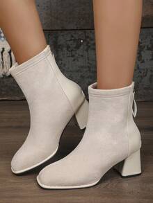 Botas media pantorrilla para mujeres, botas largas de moda europeas y americanas, botas de moda para damas, botas de tobillo y botas cortas para damas, negro, beige, marrón, botas media pantorrilla para damas con cremallera trasera negra, versátiles para primavera, otoño e invierno, botas de tacón grueso, delgadas, con parte superior, botas largas casuales para caminar al aire libre
