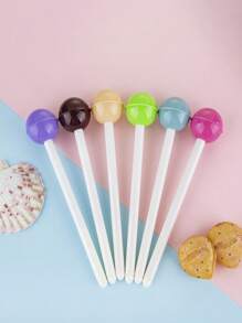 4pcs/1pc Randomly Assorted Multi-Color Lollipop Shape Ballpoint Pens, Cute Stationery Back To School - Multicolor - View 6