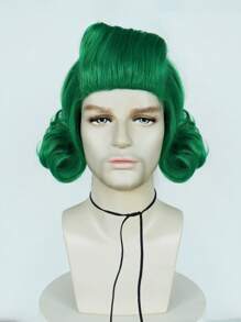 Men Short Wavy Vibrant Green Wig Men Chocolate Factory Worker Costume Wig Movie Character Costumes Anime Cosplay Wig Curly Synthetic Heat Resistant Hair Green Retro Flip Out Wig Party Christmas Decorations Gifts For Man Male Fluffy Outward Flip Wavy Green Bob Wigs Funny Cos Props