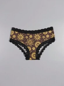 Dircho 3pcs Sexy Cute Gothic Contrast Lace Hipster Panties, Halloween Black & Orange Galaxy & Suns & Stars & Moons & Florals Allover Print Comfy Silky Intimates Briefs Panties, Women's Underwear & Lingerie - Multicolor - View 7