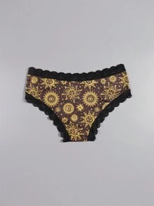 Dircho 3pcs Sexy Cute Gothic Contrast Lace Hipster Panties, Halloween Black & Orange Galaxy & Suns & Stars & Moons & Florals Allover Print Comfy Silky Intimates Briefs Panties, Women's Underwear & Lingerie - Multicolor - View 8