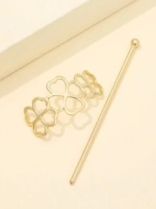 三叶草装饰发夹带棍子街头情人节发髻发夹发髻器发髻发饰发夹，学校用品，发饰，头部饰品，女士发饰 - 金色 - 查看 4