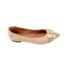 Sapatilha Feminina Bico Fino Pedraria Confortável casual Elegante Chique Social - Bege - Visão 5
