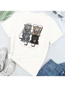 Tiger Attack Women's T-Shirt Blouse 100% Cotton - 奶油色 - 查看 2