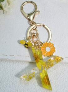 1 件首字母英文钥匙扣雪花树脂吊坠女士包饰蝴蝶流苏装饰礼物汽车配件背包学校可爱哥特 Y2k - 花朵 - 查看 38