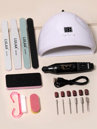 LULAA 15-teiliges Nagelkunst Maniküre Set mit Nagellacklampe, Nagelfräse, Nagelhautentferner, Nagelpinsel, Nagelfeile und Polierklotz
