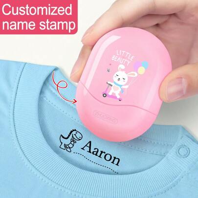 Sello personalizado para ropa, zapatos, libros y papelería - Diseño personalizado con lindo conejo y dinosaurio, tinta resistente al agua y lavable, perfecto para marcar pertenencias personales. Sellos de nombre para aniversarios, Navidad, otoño, negocios/trabajo/oficina, regreso a la escuela, suministros escolares, ornamental, dibujos animados, personalizado, trabajadores, clientes, estudiantes, oficina y suministros escolares, decoración navideña, sello de nombre de unicolor