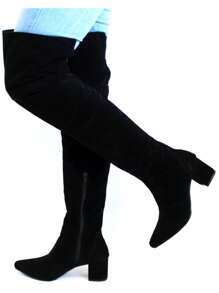 Lirom Women's Over Suede Boot The Knee Thin Toe Thick Heel Comfortable Fashion - màu đen - Xem 1