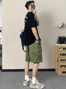 Bermuda CARGO With POCKET Men's Streetwear Twill - xanh quân đội - Xem 1