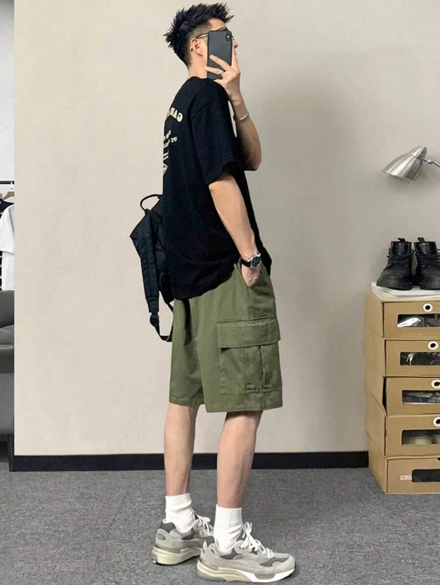 Bermuda CARGO With POCKET Men's Streetwear Twill - xanh quân đội - Xem 1