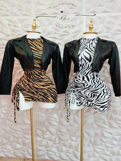 Vestido de cebra incluye chaqueta de Vinipiel