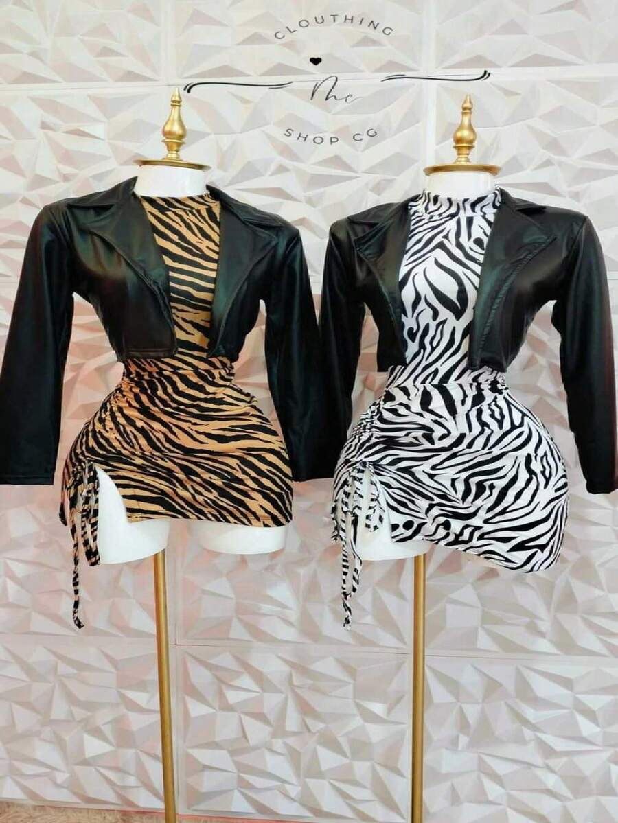 Vestido de cebra incluye chaqueta de Vinipiel - Blanco y Negro - Ver 1