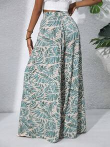 Pantalones palazzo de pierna ancha de gasa con estampado floral Ditsy de cintura alta, estilo bohemio para mujeres