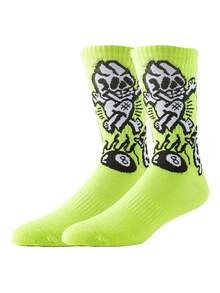 1 Pair Unisex Skateboard & Basketball Graphic Socks, Street Fashion Hip Hop Design, Novelty Fun Crazy Socks - Multicolor - View 2