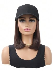 Baseball Cap With Synthetic Hair Extensions 10 Inches Straight Short Bob Hairstyle Adjustable Wig Hat For Women Girls - Multicolor - View 15