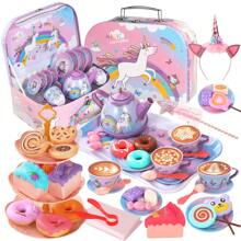 55Pcs Unicorn Tin Tea Party Set For Girls, Princess Pretend Play Kitchen Toy, Toddler Kids Gift For Ages 3 4 5+ Years Old - Multicolor - View 1