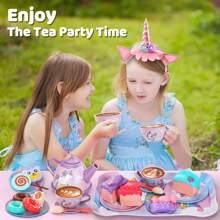 55Pcs Unicorn Tin Tea Party Set For Girls, Princess Pretend Play Kitchen Toy, Toddler Kids Gift For Ages 3 4 5+ Years Old - Multicolor - View 7