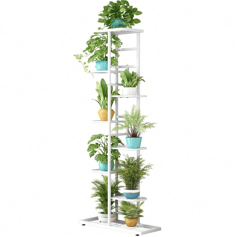 Giá đỡ cây bằng kim loại trong nhà ngoài trời 8 tầng 9 chậu nhiều chậu hoa Giá đỡ chậu trong nhà ngoài trời Giá đỡ chậu trưng bày cho sân vườn góc ban công phòng khách trang trí ngoài trời - trắng - Xem 1