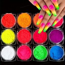 Dofuny INS Viral 12-Colors Neon Rainbow Aurora Chrome Nail Pigment Powder Mirror Effect Iridescent Mermaid Nail Art Glitter Dust - Multicolor - View 3