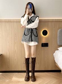 Brown Thigh-High Boots For Women, New 2025 Autumn/Spring Flat Non-Over-The-Knee Riding Boots, Lace-Up Slim-Fit Plus Size 43 High Top Boots