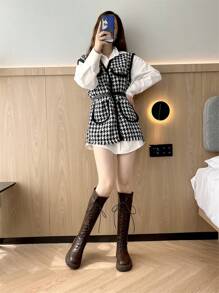 Brown Thigh-High Boots For Women, New 2025 Autumn/Spring Flat Non-Over-The-Knee Riding Boots, Lace-Up Slim-Fit Plus Size 43 High Top Boots